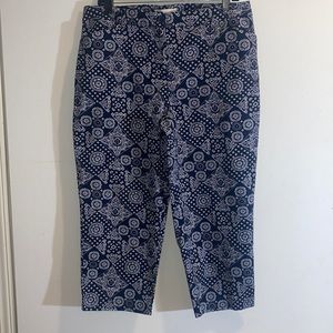 Talbots size 10 blue and white bandanna print I cotton blend Capri style